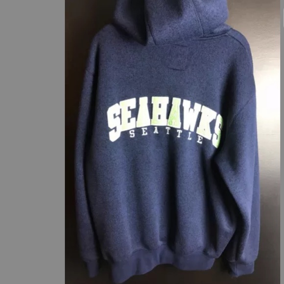 Seattle SEAHAWKS Brushed Fleece Lined Hoodie Jacket Sweatshirt Blue Green Hawks - Picture 12 of 12